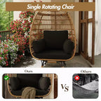 Grand fauteuil œuf rotatif à 360° - Fauteuil de jardin rotatif en rotin avec structure en acier et 4 coussins pour le patio, le salon et plus encore