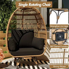 Grand fauteuil œuf rotatif à 360° - Fauteuil de jardin rotatif en rotin avec structure en acier et 4 coussins pour le patio, le salon et plus encore