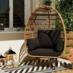 Grand fauteuil œuf rotatif à 360° - Fauteuil de jardin rotatif en rotin avec structure en acier et 4 coussins pour le patio, le salon et plus encore
