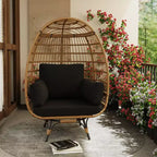 Grand fauteuil œuf rotatif à 360° - Fauteuil de jardin rotatif en rotin avec structure en acier et 4 coussins pour le patio, le salon et plus encore