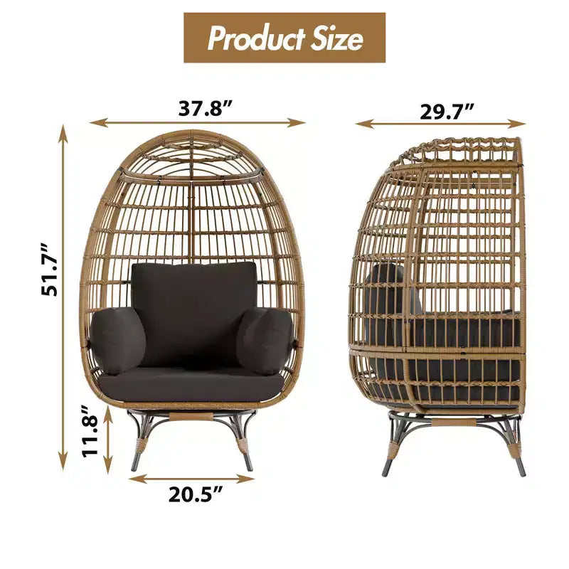 Grand fauteuil œuf rotatif à 360° - Fauteuil de jardin rotatif en rotin avec structure en acier et 4 coussins pour le patio, le salon et plus encore