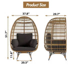 Grand fauteuil œuf rotatif à 360° - Fauteuil de jardin rotatif en rotin avec structure en acier et 4 coussins pour le patio, le salon et plus encore