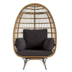 Extra Large 360 Rotating Egg Chair - Patio Rotating Rattan Egg Basket Lounge Chair with Steel Frame and 4 Cushions for Patio, Living Room and More