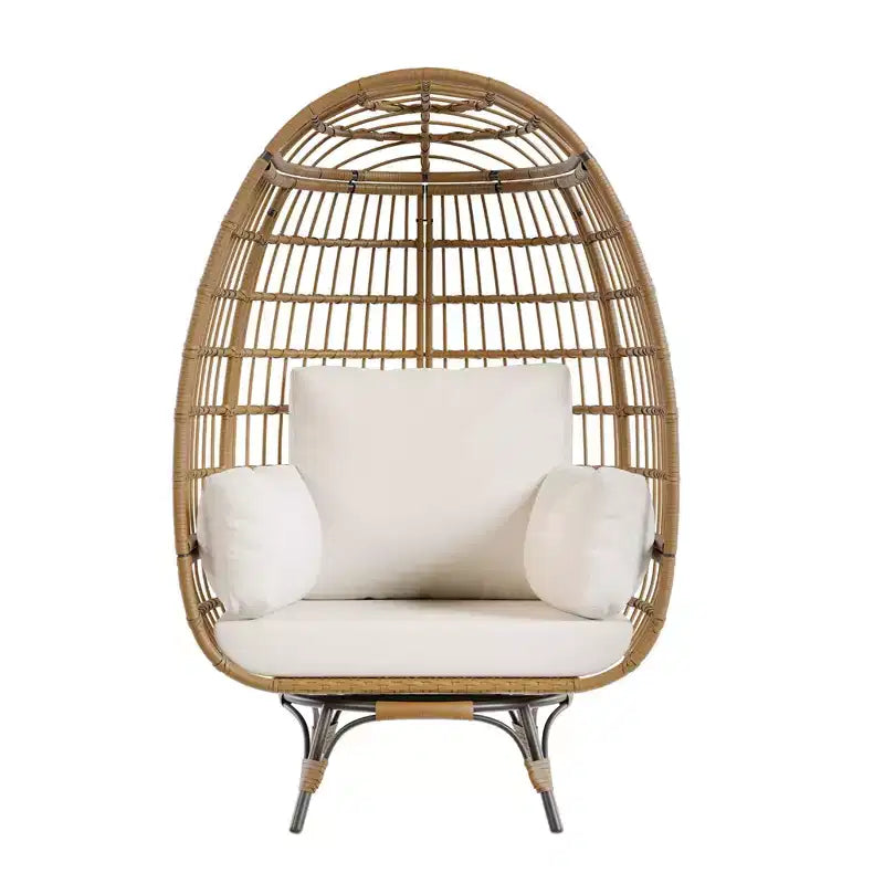 Grand fauteuil œuf rotatif à 360° - Fauteuil de jardin rotatif en rotin avec structure en acier et 4 coussins pour le patio, le salon et plus encore