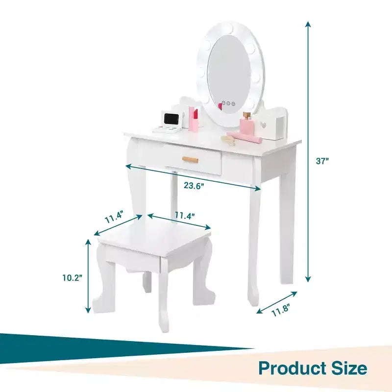 Coiffeuse de maquillage pour petites filles avec tabouret, coiffeuse à miroir éclairé pour enfant