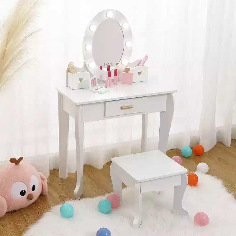 Coiffeuse de maquillage pour petites filles avec tabouret, coiffeuse à miroir éclairé pour enfant