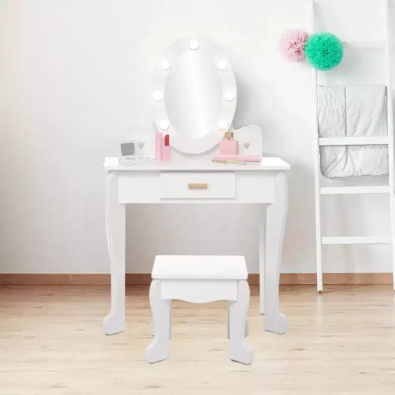 Coiffeuse de maquillage pour petites filles avec tabouret, coiffeuse à miroir éclairé pour enfant