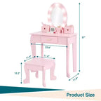 Coiffeuse de maquillage pour petites filles avec tabouret, coiffeuse à miroir éclairé pour enfant
