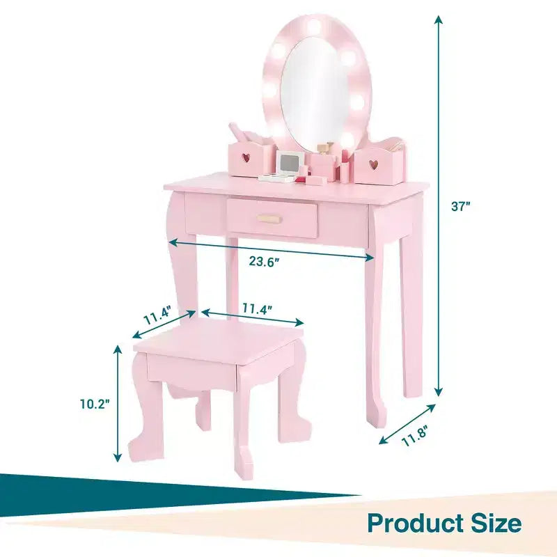 Coiffeuse de maquillage pour petites filles avec tabouret, coiffeuse à miroir éclairé pour enfant