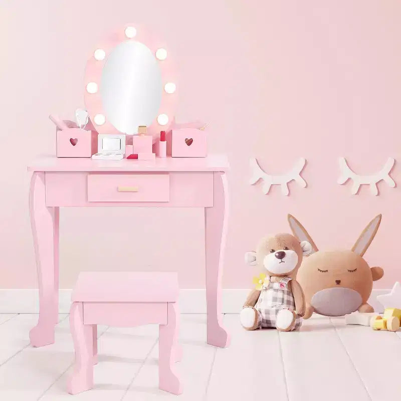 Coiffeuse de maquillage pour petites filles avec tabouret, coiffeuse à miroir éclairé pour enfant
