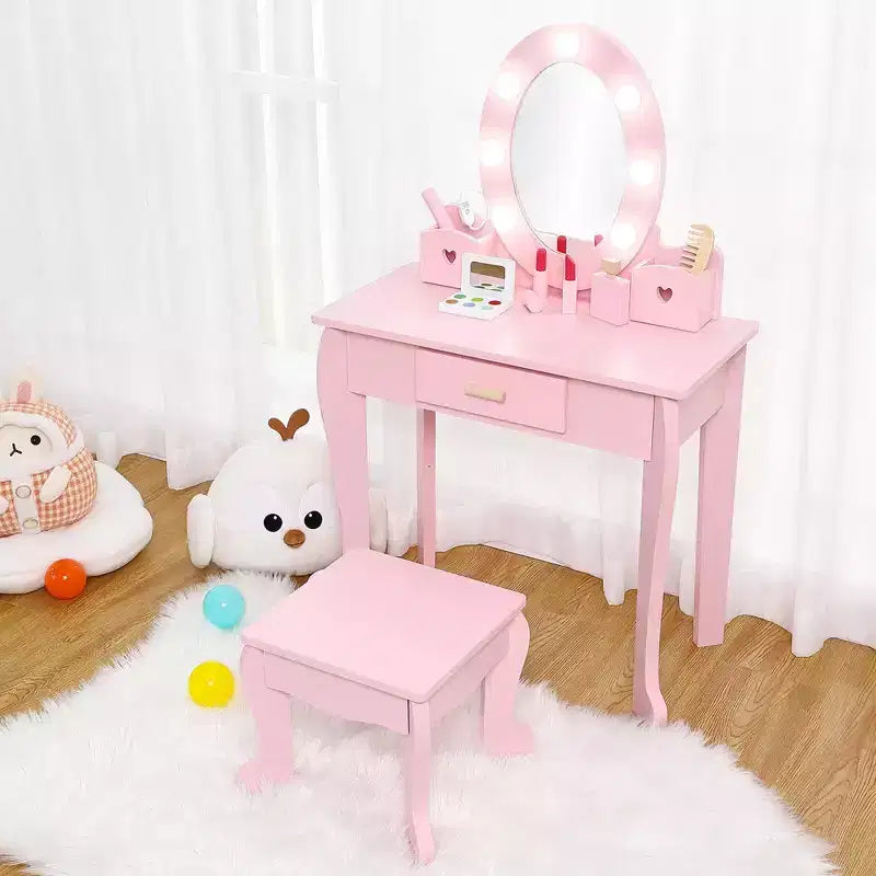 Coiffeuse de maquillage pour petites filles avec tabouret, coiffeuse à miroir éclairé pour enfant