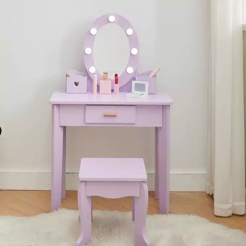 Coiffeuse de maquillage pour petites filles avec tabouret, coiffeuse à miroir éclairé pour enfant