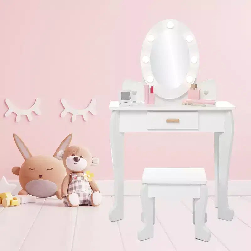 Coiffeuse de maquillage pour petites filles avec tabouret, coiffeuse à miroir éclairé pour enfant