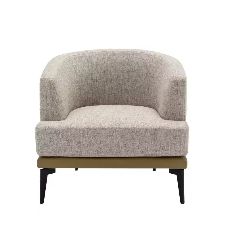 Fauteuil rond capitonné bicolore moderne avec accoudoirs cylindriques, en cuir PU et pieds en métal