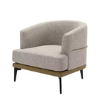 Fauteuil rond capitonné bicolore moderne avec accoudoirs cylindriques, en cuir PU et pieds en métal