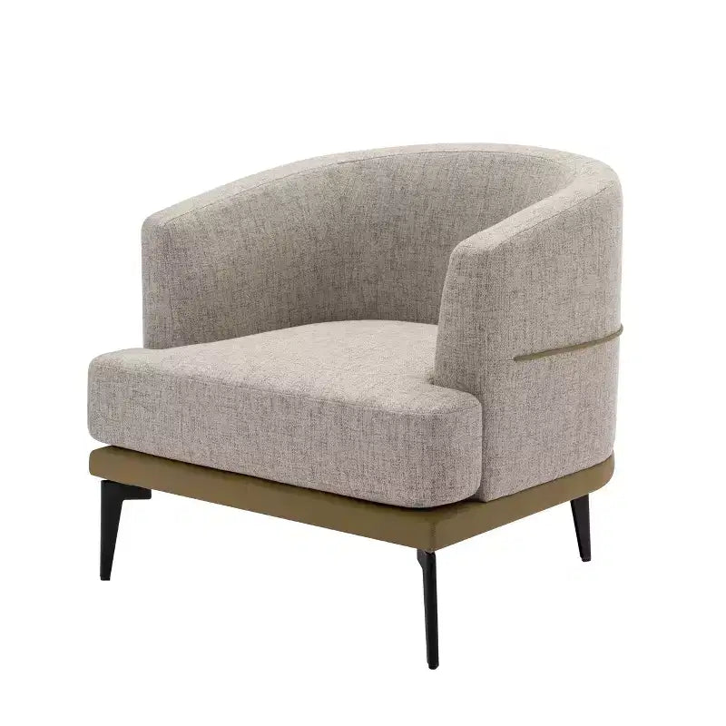 Fauteuil rond capitonné bicolore moderne avec accoudoirs cylindriques, en cuir PU et pieds en métal