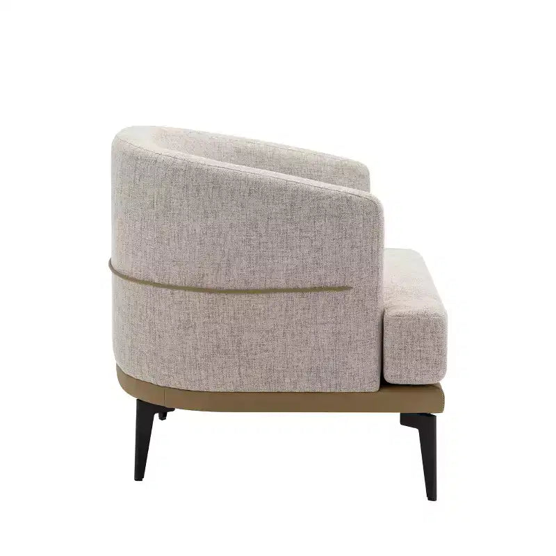 Fauteuil rond capitonné bicolore moderne avec accoudoirs cylindriques, en cuir PU et pieds en métal