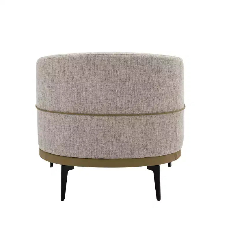 Fauteuil rond capitonné bicolore moderne avec accoudoirs cylindriques, en cuir PU et pieds en métal