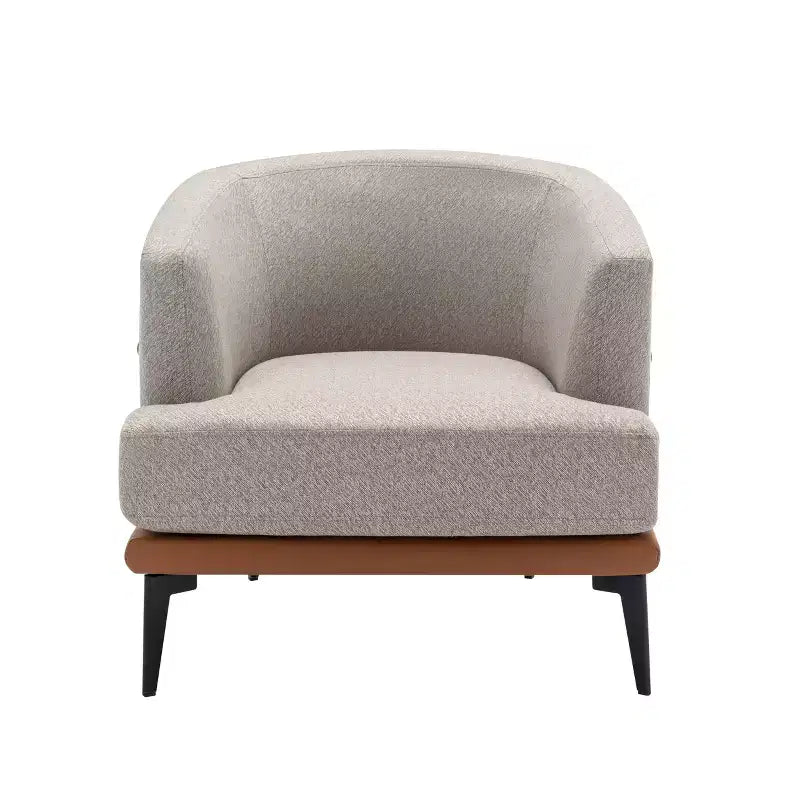 Fauteuil rond capitonné bicolore moderne avec accoudoirs cylindriques, en cuir PU et pieds en métal