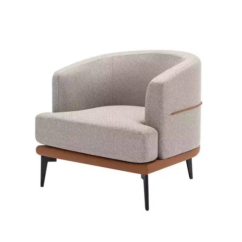 Fauteuil rond capitonné bicolore moderne avec accoudoirs cylindriques, en cuir PU et pieds en métal