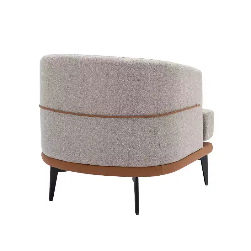 Fauteuil rond capitonné bicolore moderne avec accoudoirs cylindriques, en cuir PU et pieds en métal