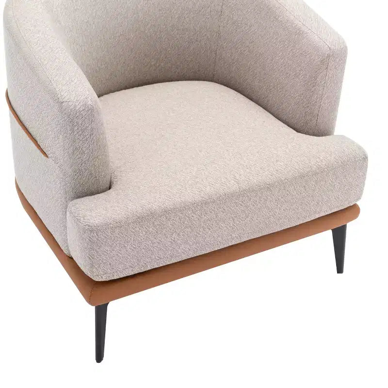Fauteuil rond capitonné bicolore moderne avec accoudoirs cylindriques, en cuir PU et pieds en métal