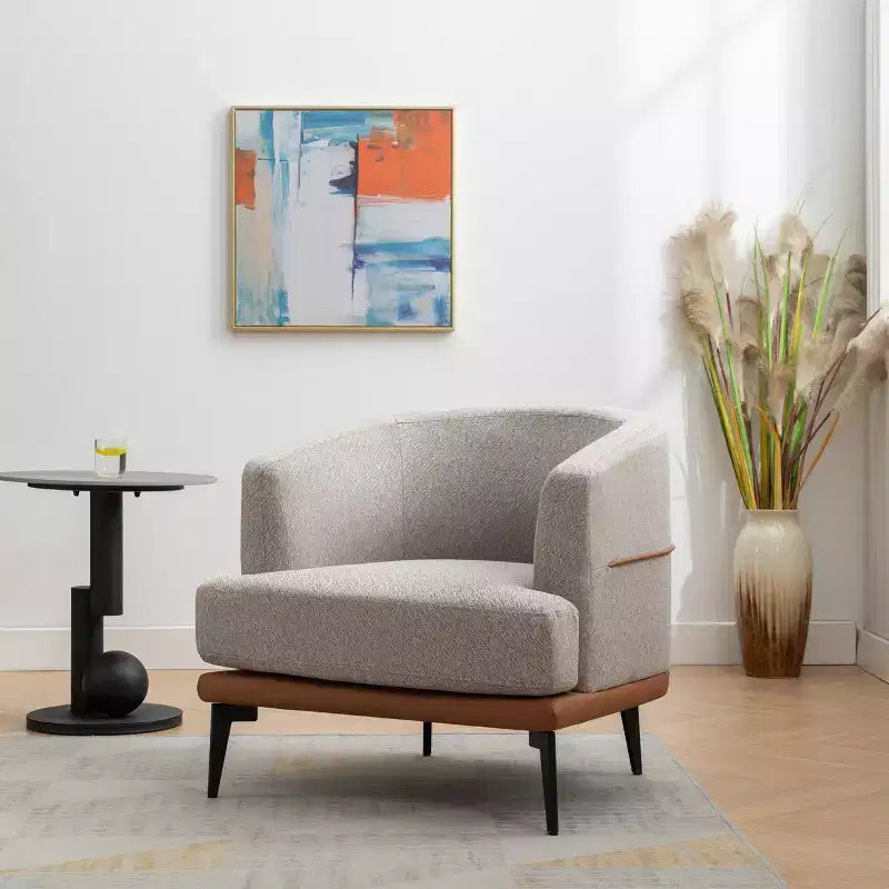 GDFStudio Hansen Modern Two-Tone Barrel Upholstered Round Armchair with PU Leather and Metal Legs