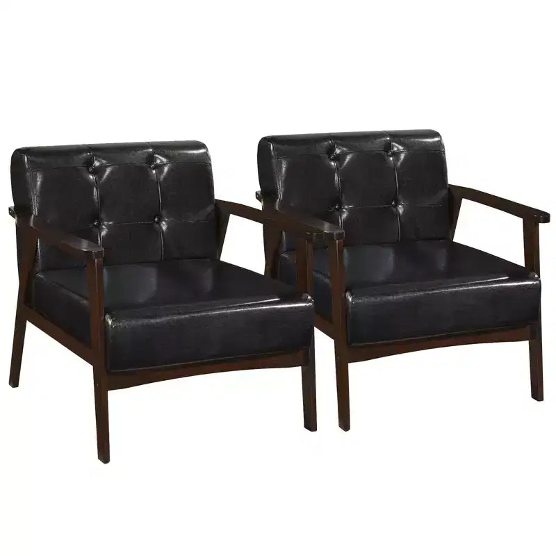 Costway 2PCS Accent Chair Button Tufted Mid-century Modern Lounge Chair with Armrest Brown/Black/Caramel