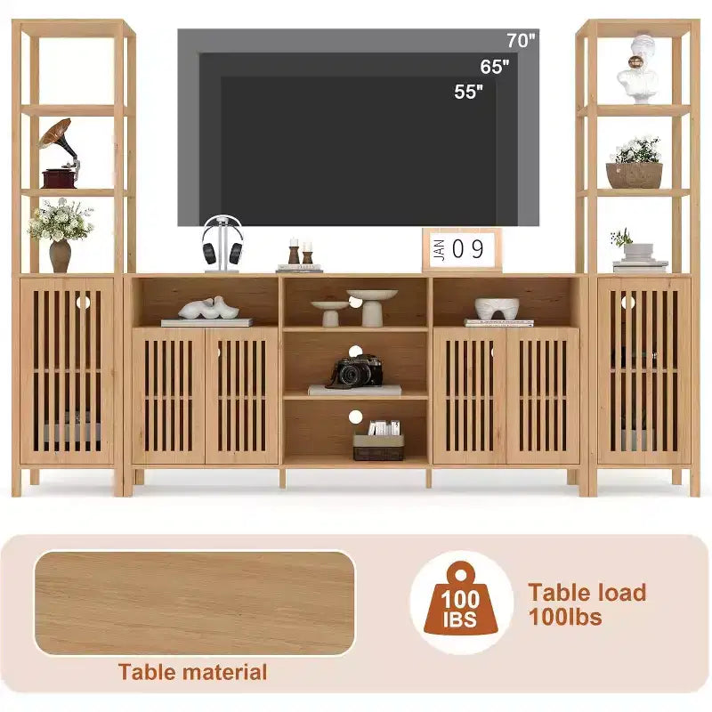 Meuble TV pour téléviseurs de 70 pouces avec étagères, rangement et tablettes réglables modernes, meuble console TV de style campagnard avec prises de courant