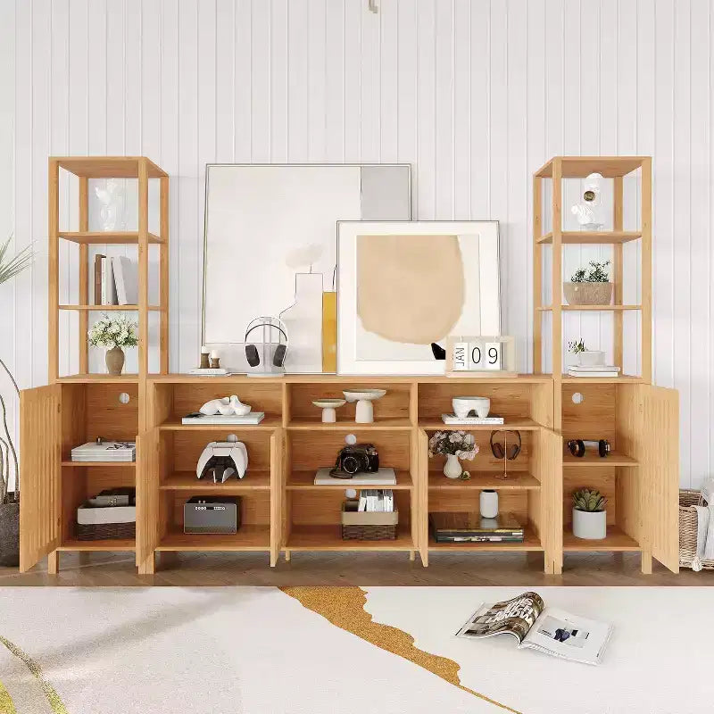 Meuble TV pour téléviseurs de 70 pouces avec étagères, rangement et tablettes réglables modernes, meuble console TV de style campagnard avec prises de courant