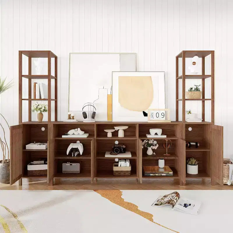Meuble TV pour téléviseurs de 70 pouces avec étagères, rangement et tablettes réglables modernes, meuble console TV de style campagnard avec prises de courant