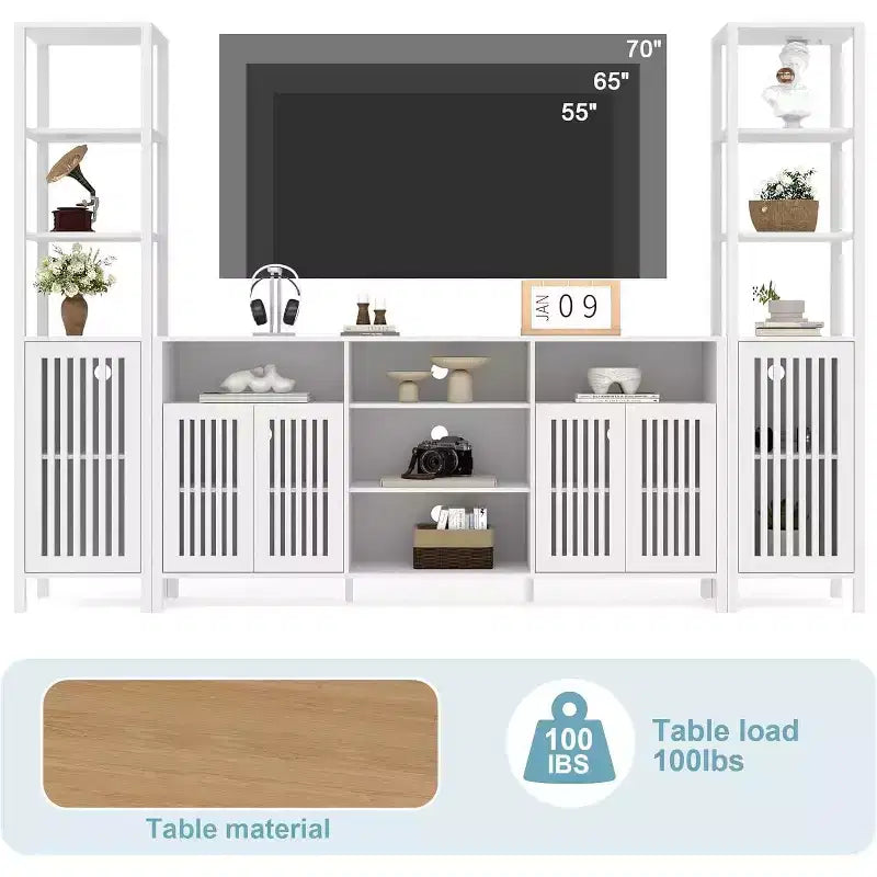 Meuble TV pour téléviseurs de 70 pouces avec étagères, rangement et tablettes réglables modernes, meuble console TV de style campagnard avec prises de courant