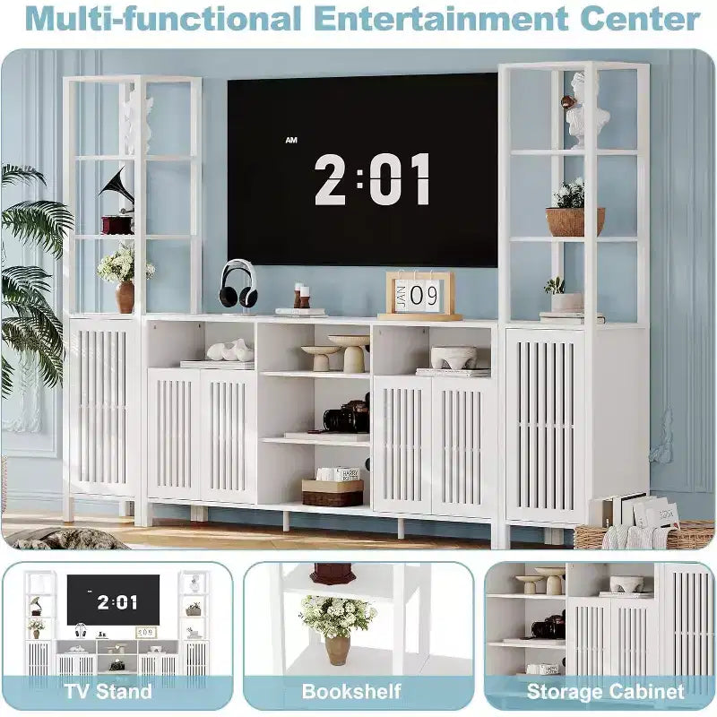 Meuble TV pour téléviseurs de 70 pouces avec étagères, rangement et tablettes réglables modernes, meuble console TV de style campagnard avec prises de courant