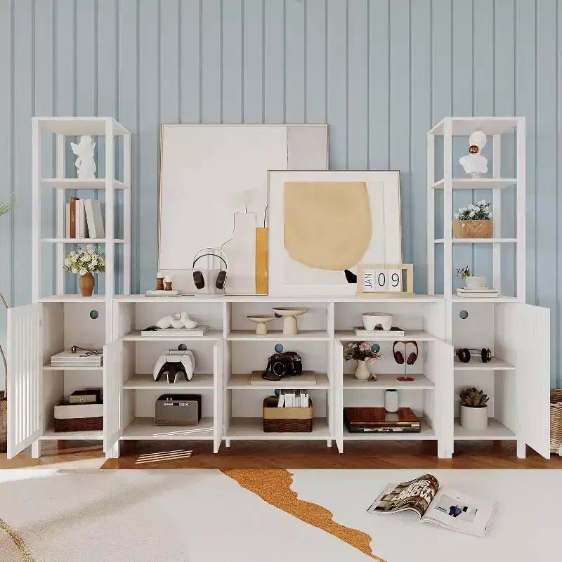 Meuble TV pour téléviseurs de 70 pouces avec étagères, rangement et tablettes réglables modernes, meuble console TV de style campagnard avec prises de courant