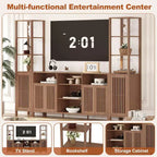 Meuble TV pour téléviseurs de 70 pouces avec étagères, rangement et tablettes réglables modernes, meuble console TV de style campagnard avec prises de courant