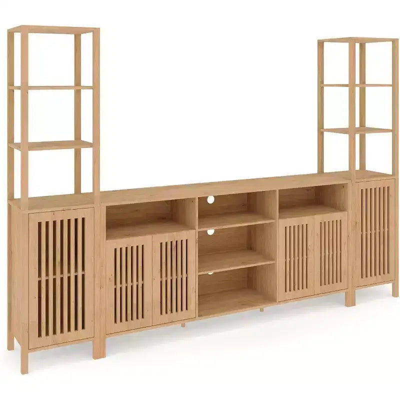 Meuble TV pour téléviseurs de 70 pouces avec étagères, rangement et tablettes réglables modernes, meuble console TV de style campagnard avec prises de courant