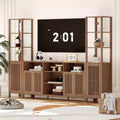 TV Stand for 70 Inch TVs with Bookshelves Modern Adjustable Shelves & Storage Cabinet, Farmhouse TV Console Cabinet with Power Outlets