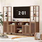 TV Stand for 70 Inch TVs with Bookshelves Modern Adjustable Shelves & Storage Cabinet, Farmhouse TV Console Cabinet with Power Outlets