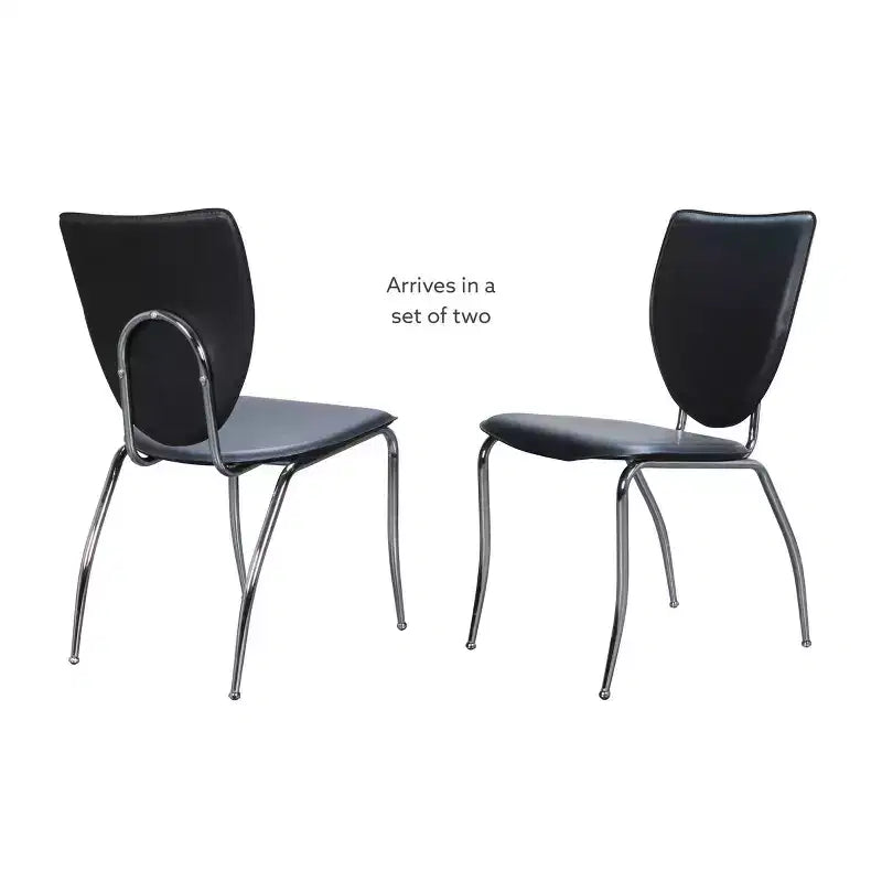 Lot de 2 chaises d'appoint profilées en métal et similicuir, noires, empilables, aucun assemblage requis