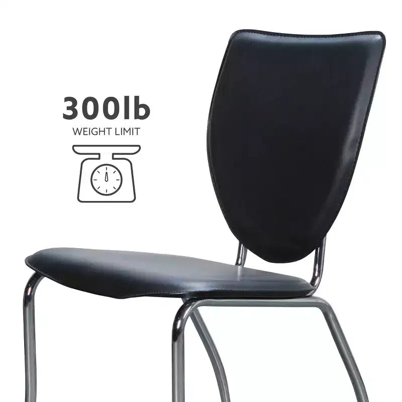 Lot de 2 chaises d'appoint profilées en métal et similicuir, noires, empilables, aucun assemblage requis