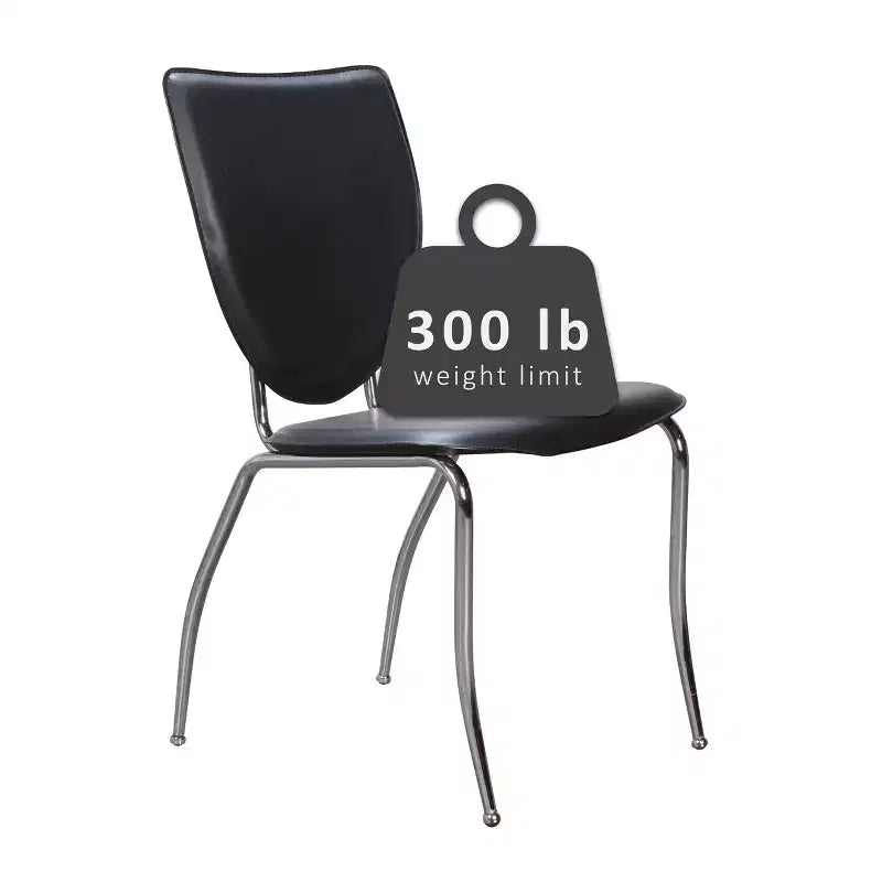 Lot de 2 chaises d'appoint profilées en métal et similicuir, noires, empilables, aucun assemblage requis