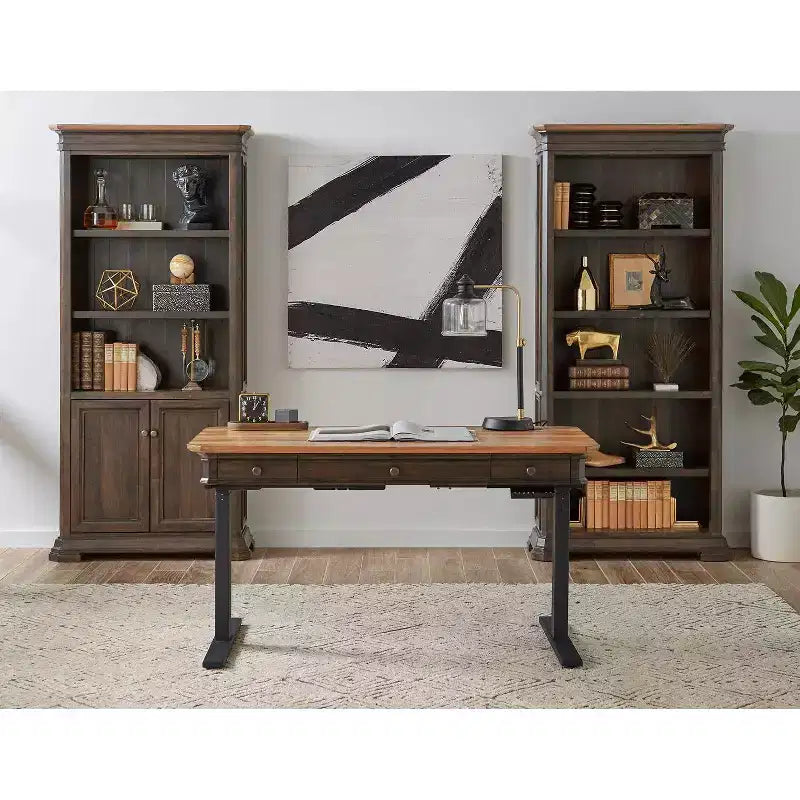Bureau réglable électrique avec tiroir de rangement, marron