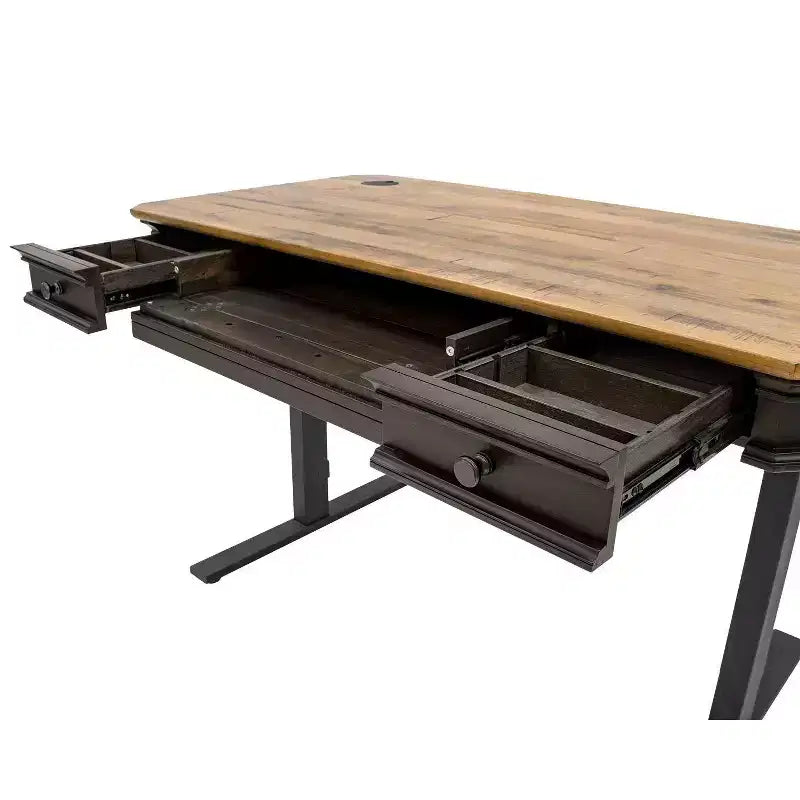 Bureau réglable électrique avec tiroir de rangement, marron