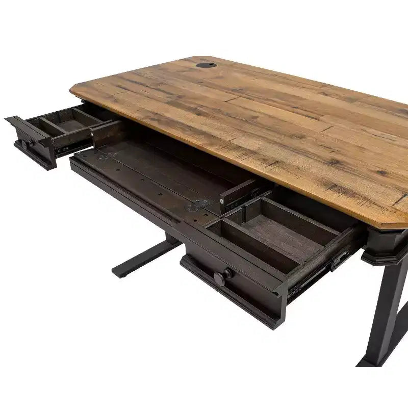 Bureau réglable électrique avec tiroir de rangement, marron
