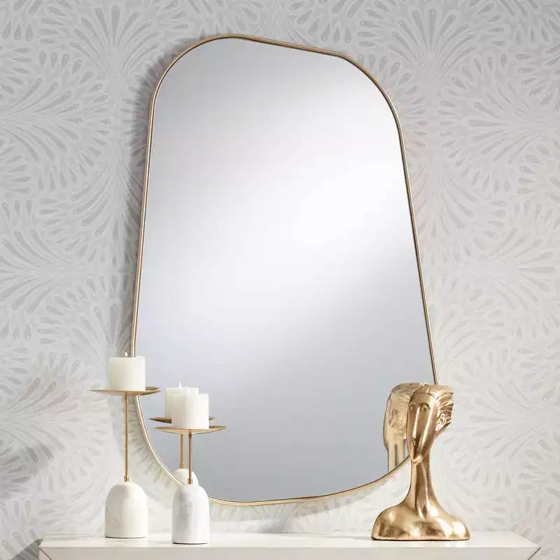 Miroir mural de courtoisie rectangulaire, cadre doré champagne à coins incurvés, 26 po de largeur