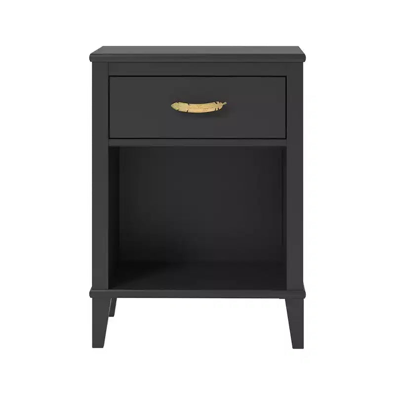 Max & Finn Monarch Hill Hawken Nightstand with Gold Feather Drawer Pull, Black