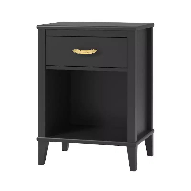 Table de chevet avec poignée de tiroir en plume dorée, noire