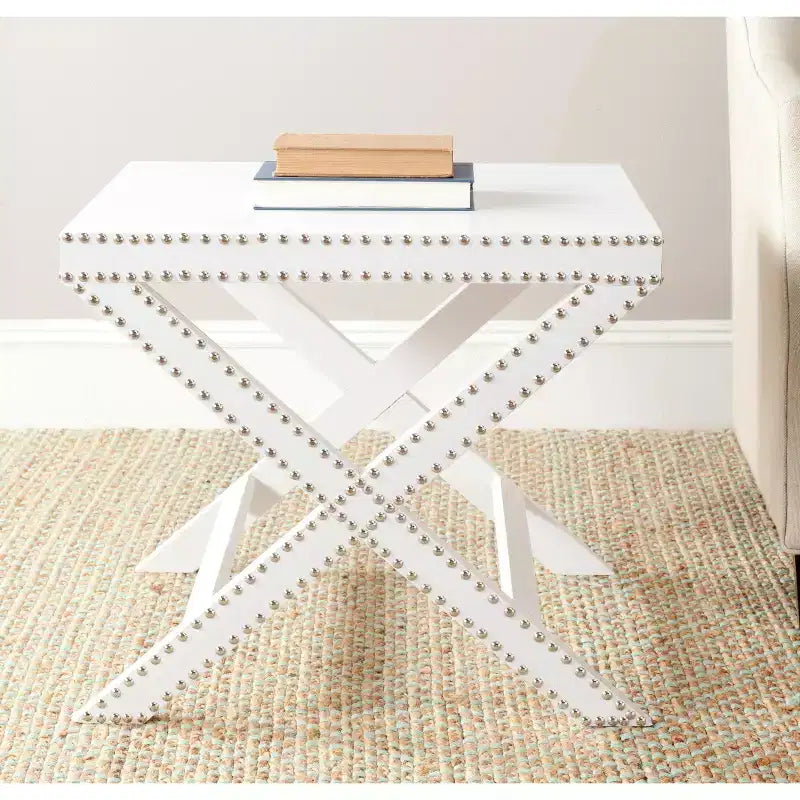 Table d'appoint avec base en X en métal, argent et verre transparent