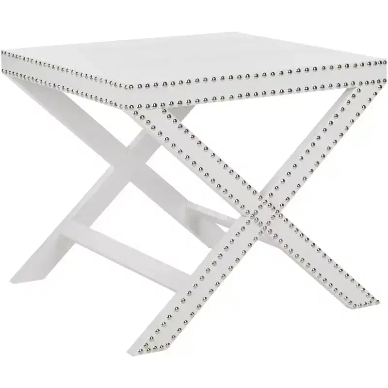 Table d'appoint avec base en X en métal, argent et verre transparent
