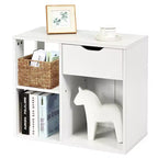Table d'appoint à 3 niveaux avec étagère de rangement et tiroir, table de chevet peu encombrante, blanc